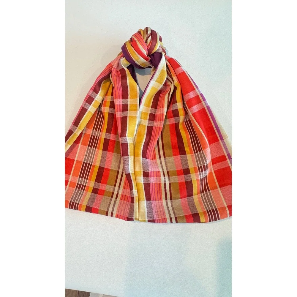 Vintage Plaid Knot Handle Hobo Bag Multi-Color Fabric Tote with Purple Lining